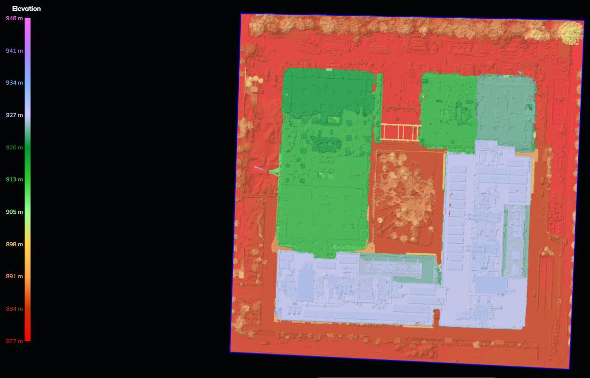 Sample drone survey output: digital elevation model with graded elevation ramp