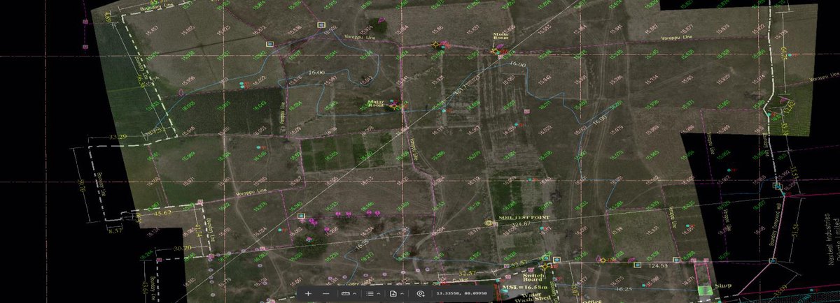 Sample drone survey output: contour drawing overlaid on aerial imagery
